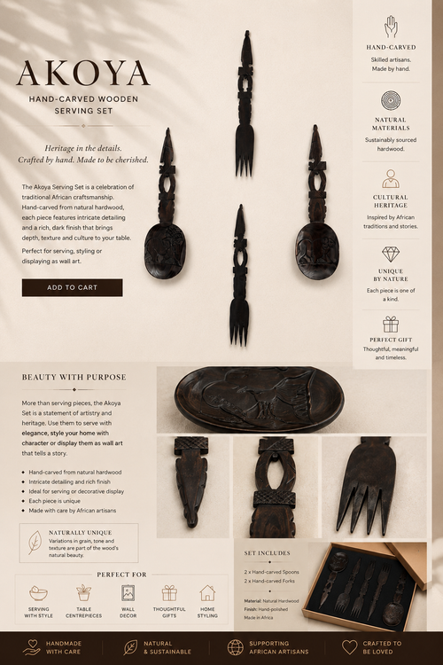 Akoya Hand-Carved Wooden Wall Sculpture | African Artisan Décor | TG Luxe
