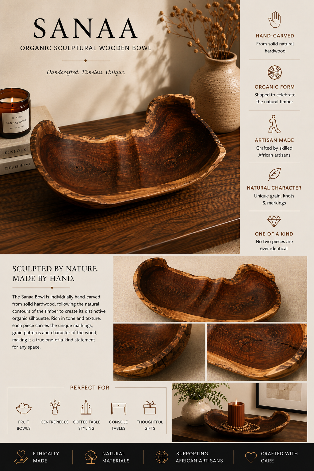 SANAA — Organic Sculptural Wooden BowlSculptural Bowl | Artisan Collection