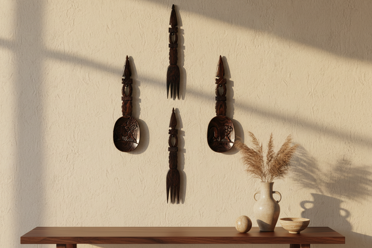 Akoya Hand-Carved Wooden Wall Sculpture | African Artisan Décor | TG Luxe