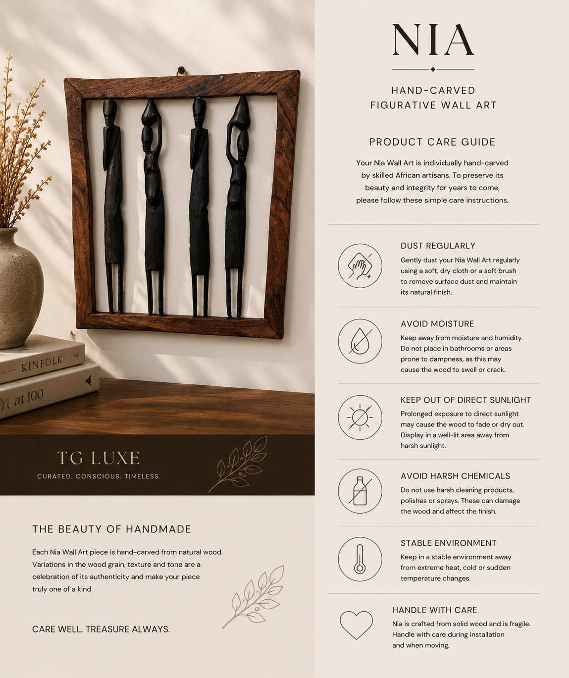 NIA — Hand-Carved Figurative Wall Art