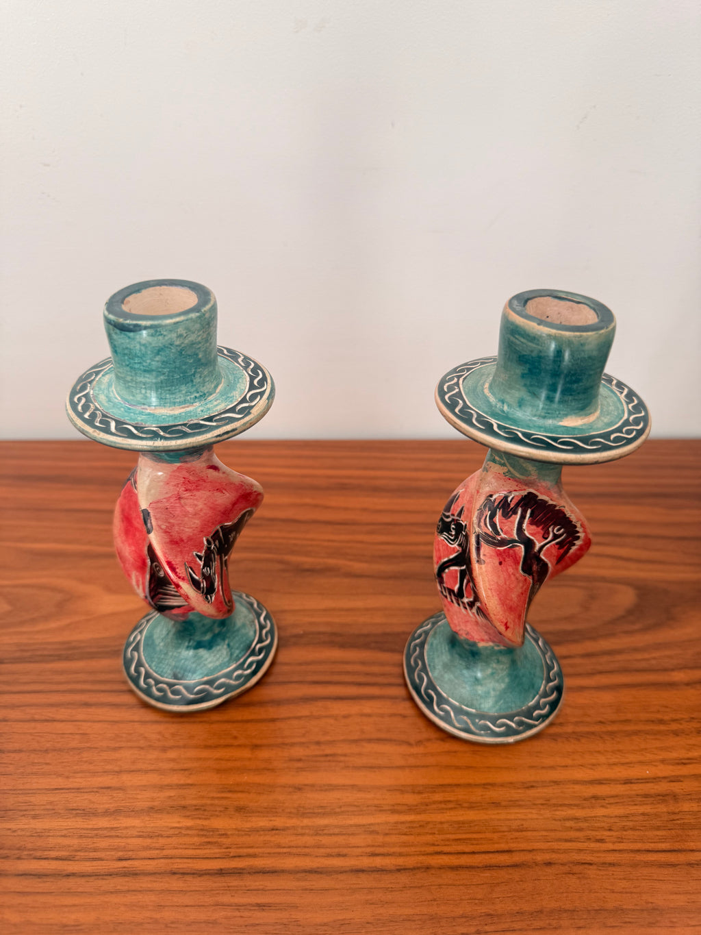 Handcrafted Ceramic Safari Candle Holders | Artisan Decorative Pair