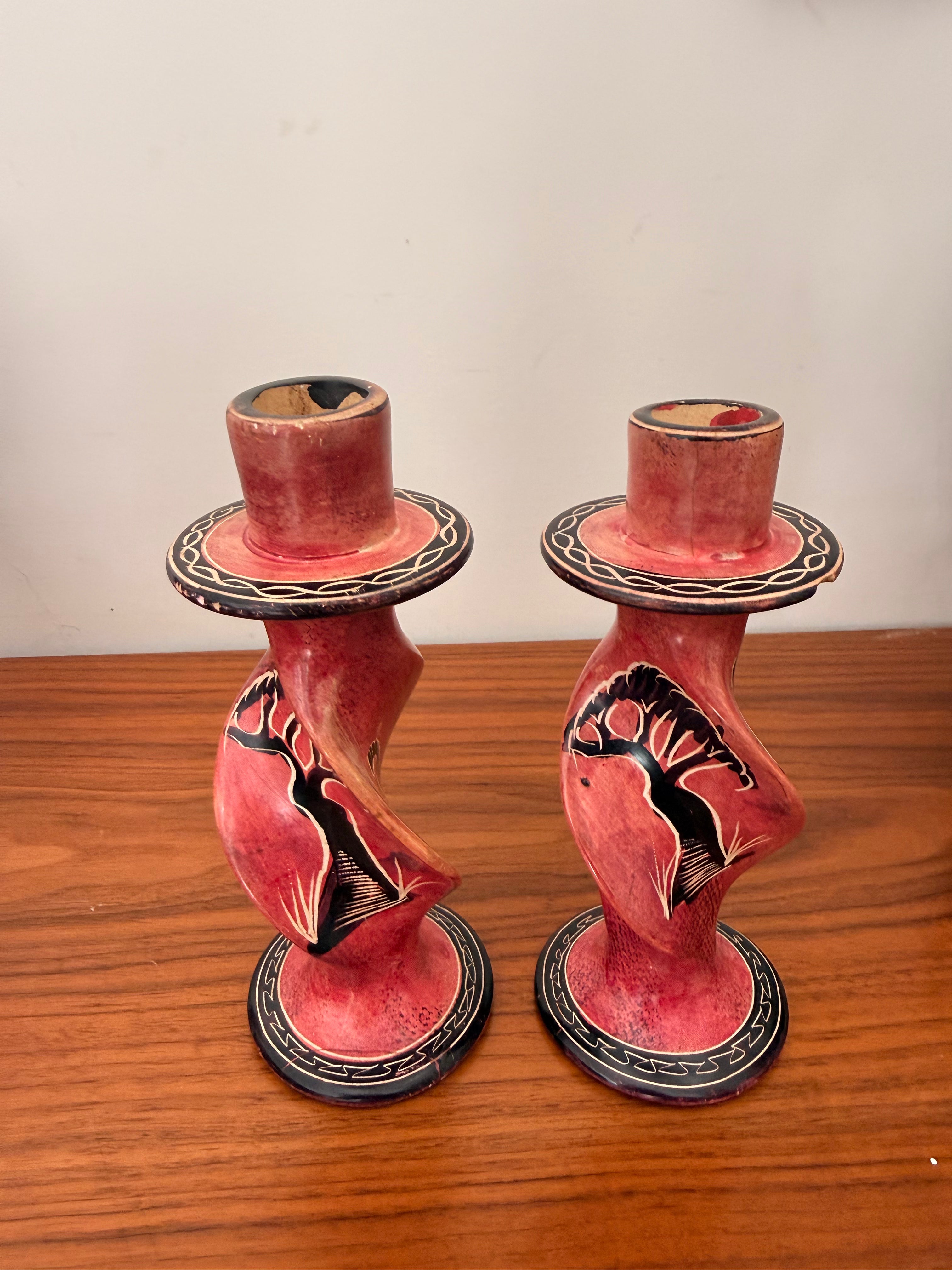 Handcrafted Ceramic Safari Candle Holders | Artisan Decorative Pair