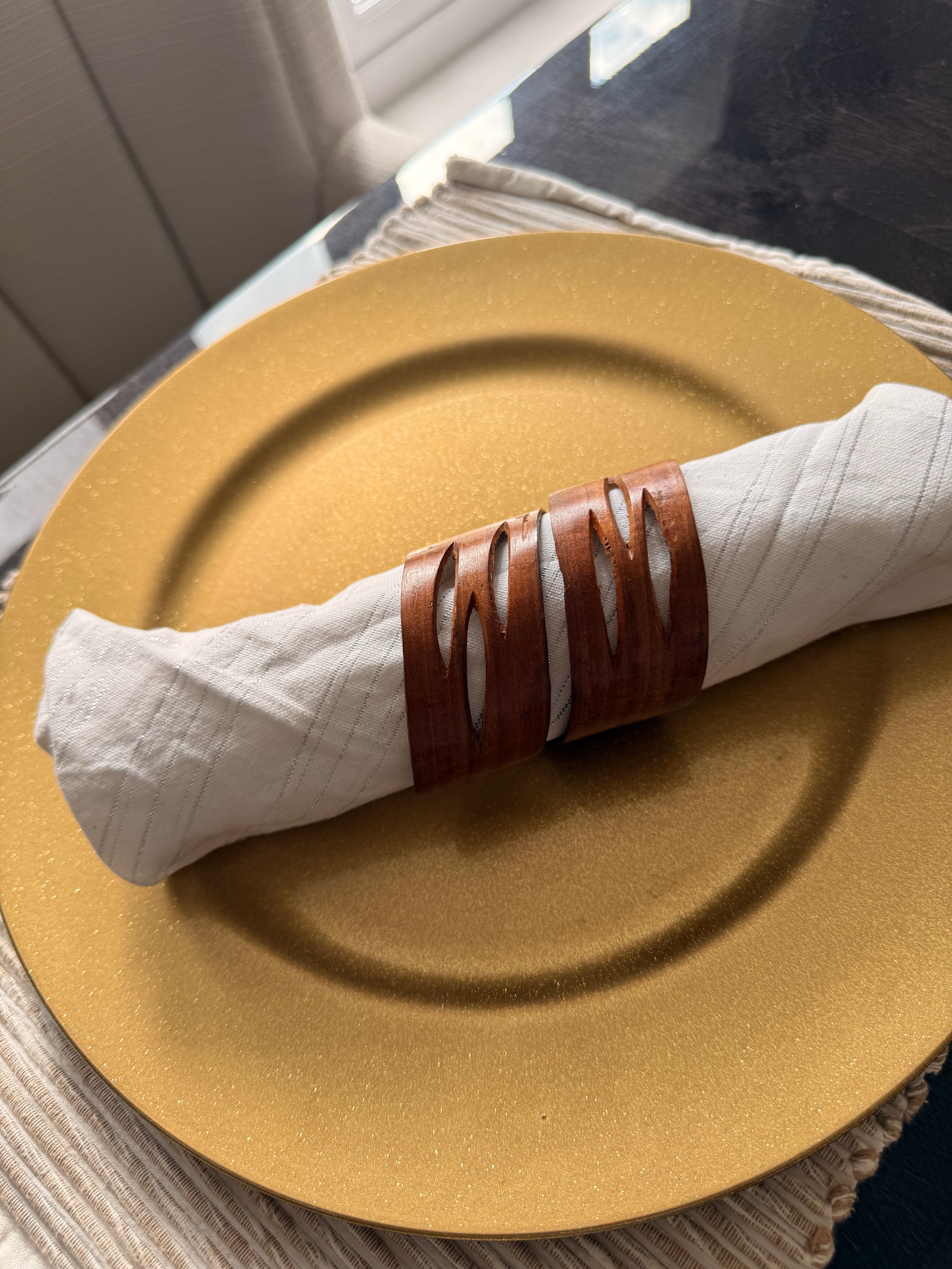 Hand-Carved Wooden Napkin Rings | Artisan Table Collection (Set of 4)